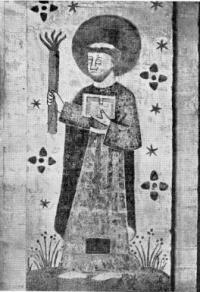 Abbed Vilhelm jf. kalkmaleri i Fanefjord Kirke (1400-tallet)